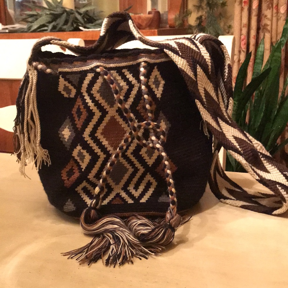 Handcrafted Geometric Patterned Bag - Black And B… - image 2